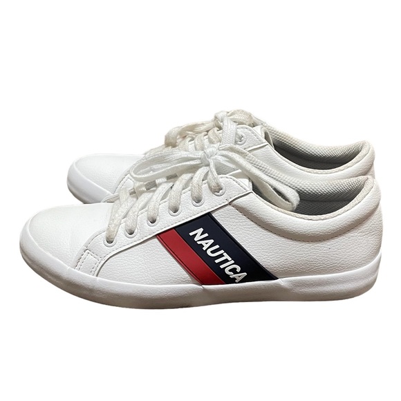Náutica striped logo sneaker, Color white Sz 7 - Picture 1 of 9
